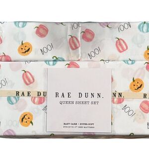 Rae Dunn Queen Sheet Set BOO Cute Goth Kawaii Farm Pumpkin Witchy Decor NEW 2024
